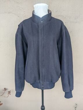 💜Vintage Charcoal Wool Bomber Jacket STOCKO Snaps